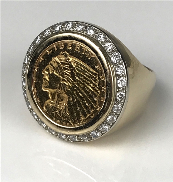 Elvis Presley Owned 1911 $2 1/2 Indian Head Gold Coin Ring with 28 Diamonds Gifted to Memphis Mafia Member Richard Davis