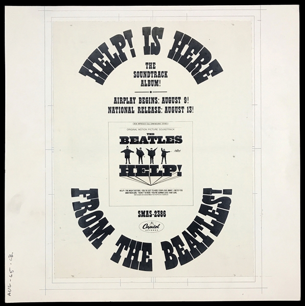 1965 <em>HELP!</em> Advertising Original Production Artwork for the Beatles Soundtrack Album