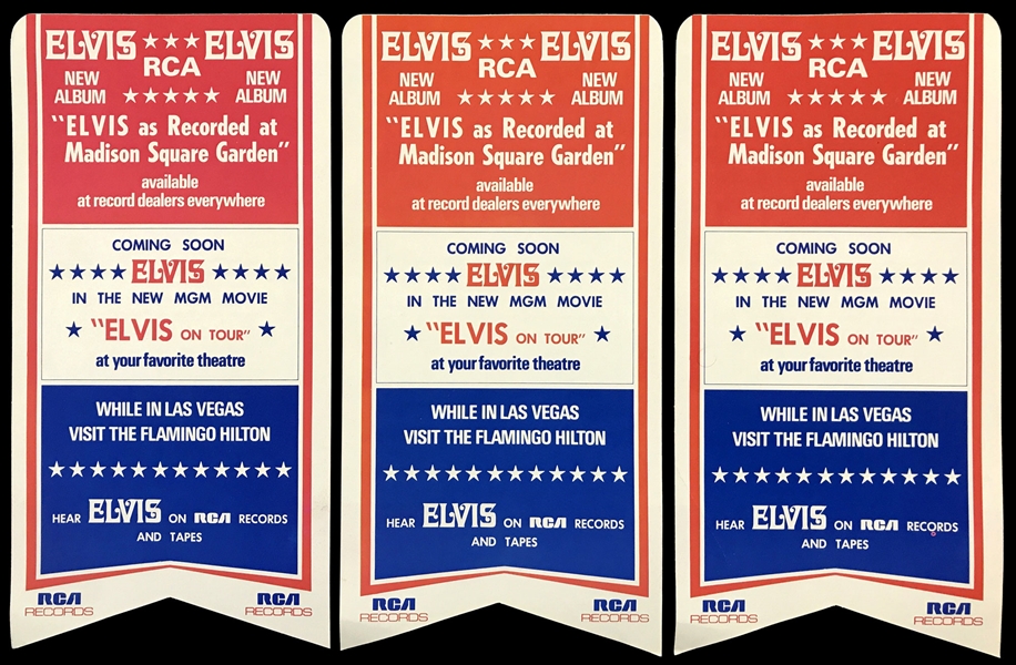 Collection of 18 Elvis Presley Concert Tour Menus, Souvenir Photos, Buttons, Satin Display, Postcard and RCA Record Catalog