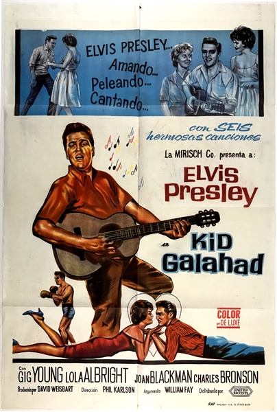 1962 <em>Kid Galahad</em> Argentinean Movie Poster Starring Elvis Presley