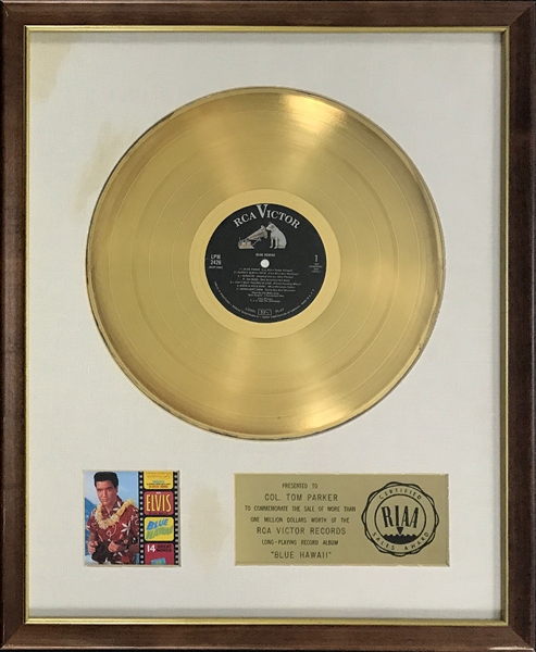 RIAA Gold Record Award for Elvis Presleys 1961 Soundtrack LP <em>Blue Hawaii</em> - Certified December 21, 1961