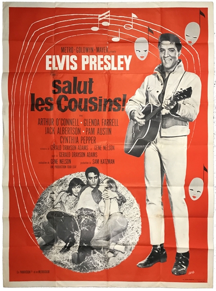 1964 <em>Kissin’ Cousins</em> Huge French “Grande” (One-Panel) Movie Poster - Starring Elvis Presley (<em>Salut Les Cousins</em>)