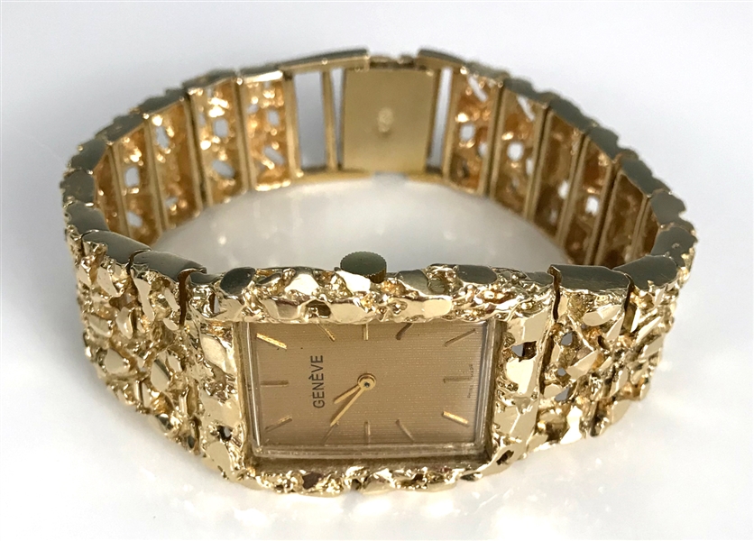 Elvis Presley Owned 14K Gold Genève Watch with Heavy Gold Nugget Band Gifted to J.D. Sumner – Former Mike Moon Collection