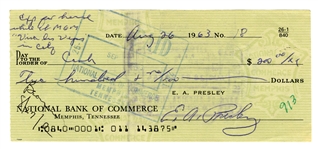 Elvis Presley Signed Check Written on August 23, 1963, for Expenses While Filming <em>Viva Las Vegas</em>