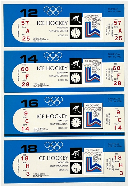 Complete Set of 8 FULL Tickets from the 1980 “Miracle on Ice” U.S. Olympic Hockey Team Games