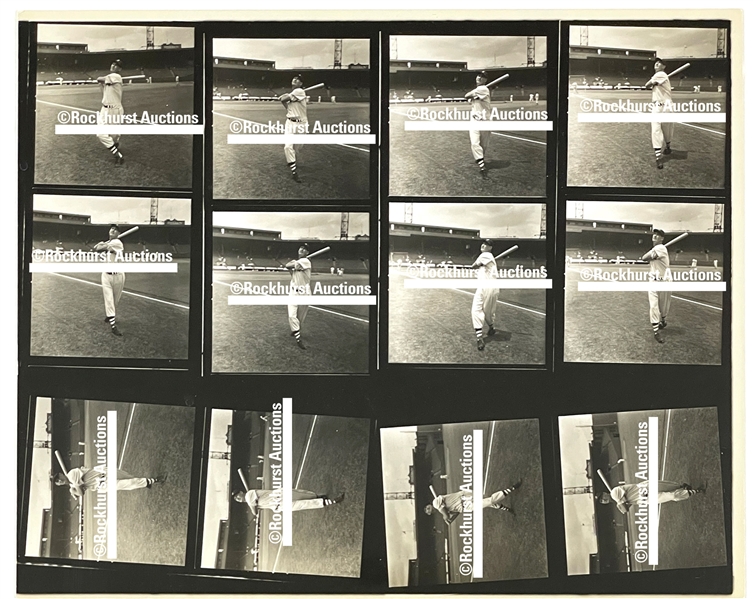34 Images of Ted Williams Swinging on Four 1950s Medium Format Film Proof Sheets from Noted Baseball Photographer George Woodruff