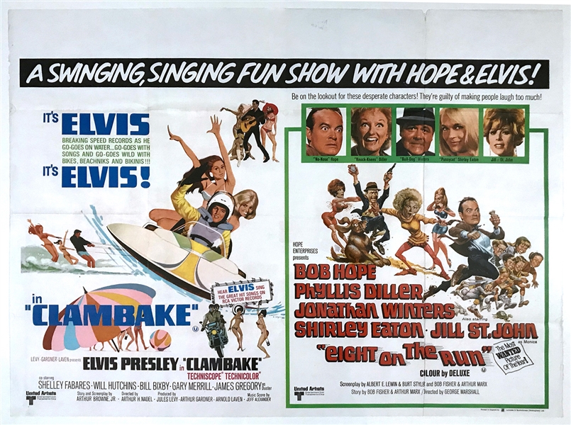 1967 <em>Clambake</em> British Quad Movie Poster – Starring Elvis Presley – Combo Poster with <em>Eight on the Run</em>