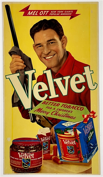 1940s Mel Ott “Velvet Tobacco" Advertising Broadside