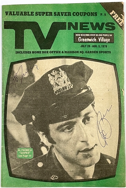 Al Pacino Twice-Signed <em>TV NEWS</em> with <em>Serpico</em> on the Cover