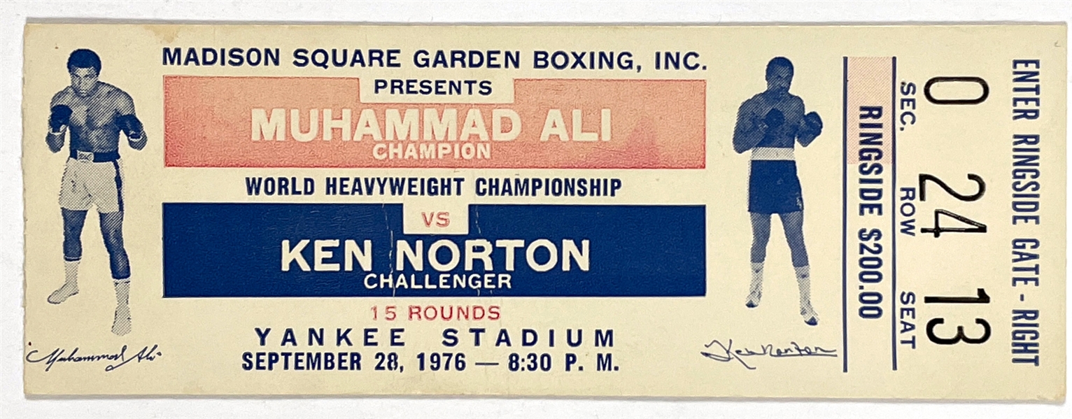 September 28, 1976, Muhammad Ali vs. Ken Norton Pictorial RINGSIDE Ticket Stub – at Yankee Stadium