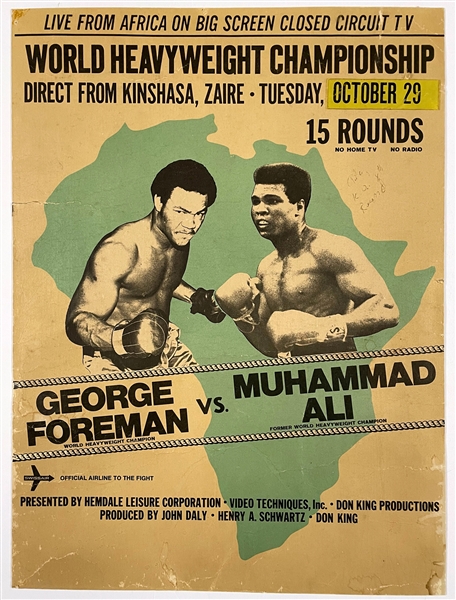 October 29, 1974, Muhammad Ali vs. George Foreman “Rumble in the Jungle” Closed Circuit Fight Poster with “October 29” Date Change Sticker!
