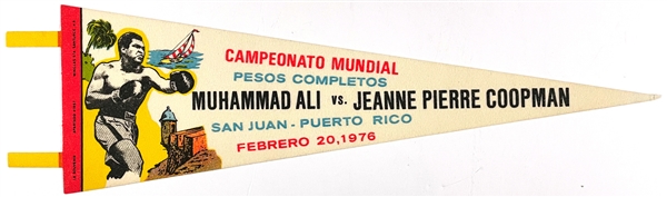 February 20, 1976, Muhammad Ali vs. Jeanne Pierre Coopman Fight Pennant – Sold at the Fight Site  in Puerto Rico