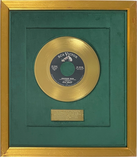 1957 RCA Green Felt Gold Record Award to Colonel Tom Parker for Making Elvis Presley’s “Jailhouse Rock” A Million Seller
