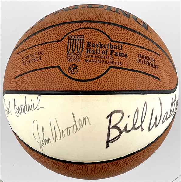 “Basketball Hall of Fame” Basketball Signed by UCLA Legends John Wooden, Gail Goodrich and Bill Walton