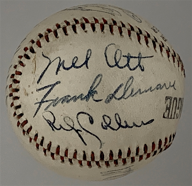 1935 New York Giants and National League Champion Chicago Cubs Multi-Signed Ball with Hall of Famers Mel Ott, Carl Hubbell, Bill Terry and Gabby Hartnett (11 Signatures)