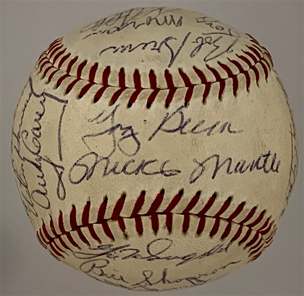 1956 World Series Champions New York Yankees Team Signed Ball with Mickey Mantle, Yogi Berra, Billy Martin and Bill Dickey (21 Signatures)