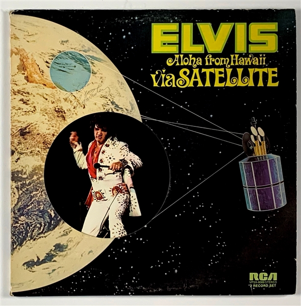 Elvis Presley Signed LP <em>Elvis Aloha from Hawaii via Satellite</em> with Inscription to Cato Walker, B.B. Kings Bandleader-Acquired from Walkers Family– with LOA from Graceland Authenticated