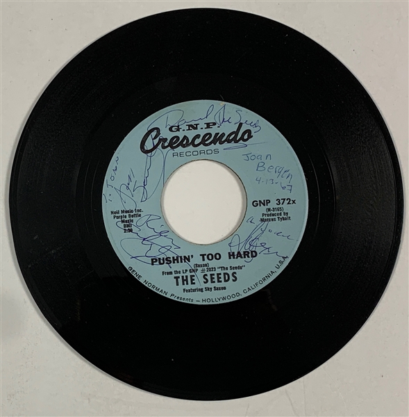 The Seeds Band-Signed 1965 45 RPM Single “Pushin Too Hard” with Sky Saxon, Daryl Hooper, Rick Andridge, and Jan Savage 
