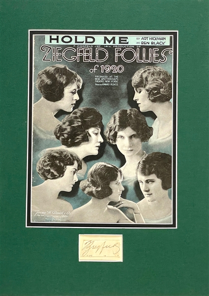 Flo Ziegfeld Cut Signature and 1920 <em>”Hold Me” Ziegfeld Follies of 1920</em> Sheet Music from His Broadway Musical