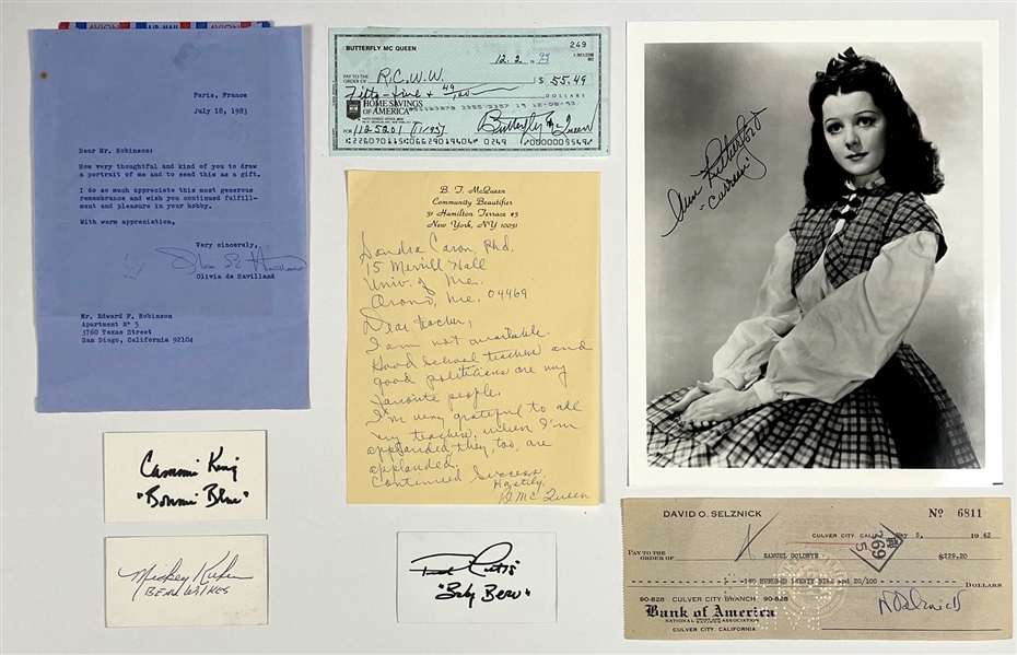 <em>Gone With the Wind</em> Signed Collection with Olivia de Havilland, Producer David O. Selznick, Butterfly McQueen and Several Others (10 Pieces)