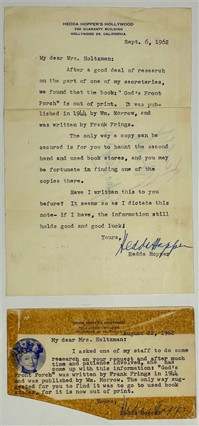 Hedda Hopper Signed 1962 Letters to the Same Reader Answering the Same Question!
