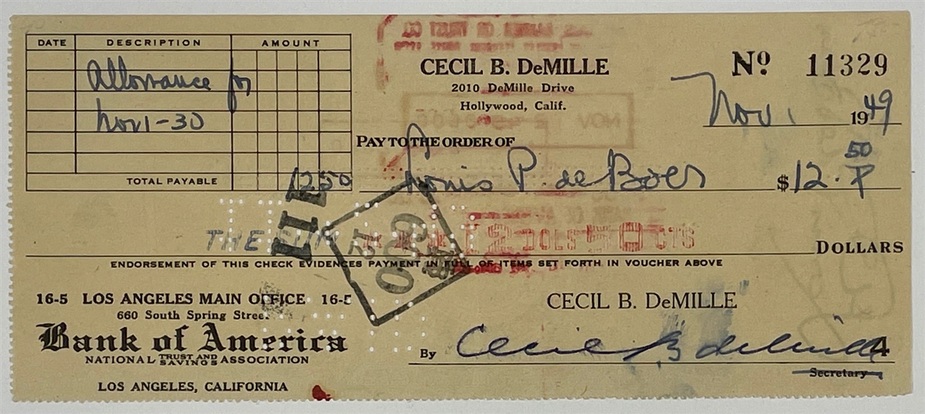 Cecille B. DeMille Signed Personal Check