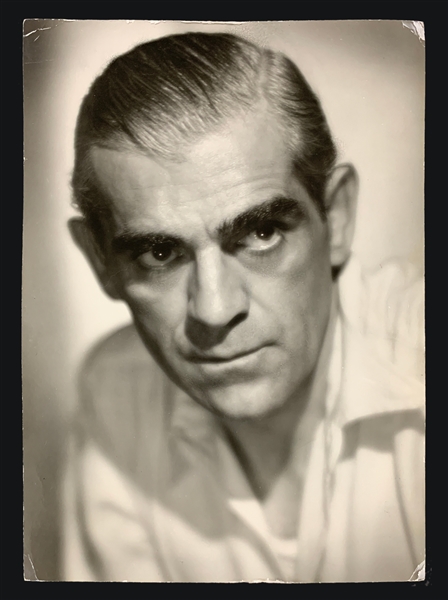 1935 Boris Karloff Oversized Studio-Issued News Service Photo – Jack Freulich Portrait – Promoting <em>Return of Frankenstein</em> and <em>The Raven</em>