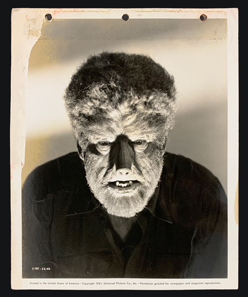 1941 Studio-Issued News Service Photo of Lon Chaney, Jr. as <em>The Wolfman</em> - Date Stamped the Prior to the Films Release!