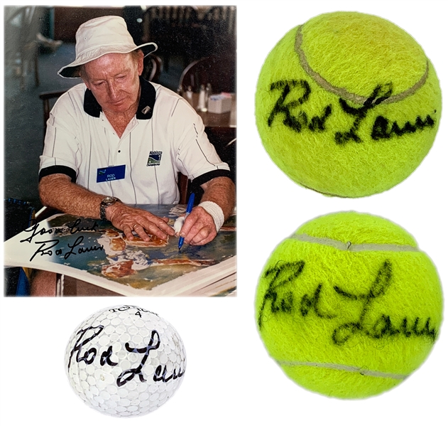 Tennis Legend Rod Laver Signed Collection with Two Signed Tennis Balls, 8 x 10 Photo and Signed Golf Ball! (BAS)