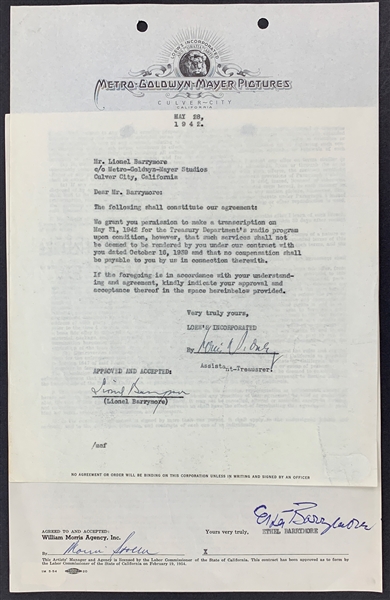 Lionel Barrymore and Ethel Barrymore Signed Performance-Related Agreements (BAS)
