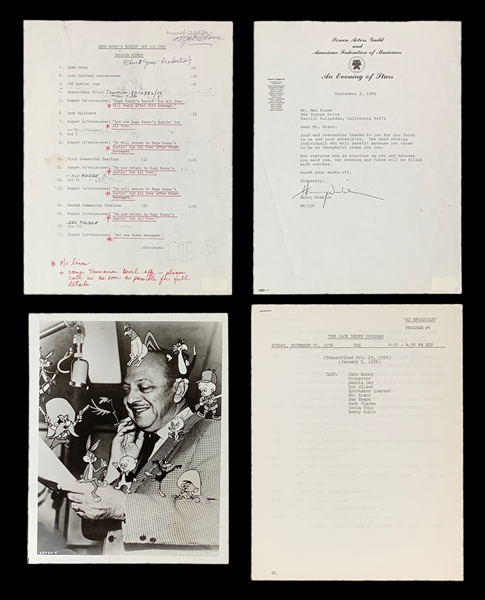 Mel Blanc Signed <em>Bugs Bunnys Bustin Out All Over</em> Script and Henry Winkler Signed Letter to Blanc and Other Items (4 Pieces)