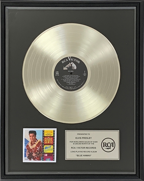RCA Platinum Record Award for Elvis Presleys 1961 Soundtrack LP <em>Blue Hawaii</em> - In-House Award from the 1990s