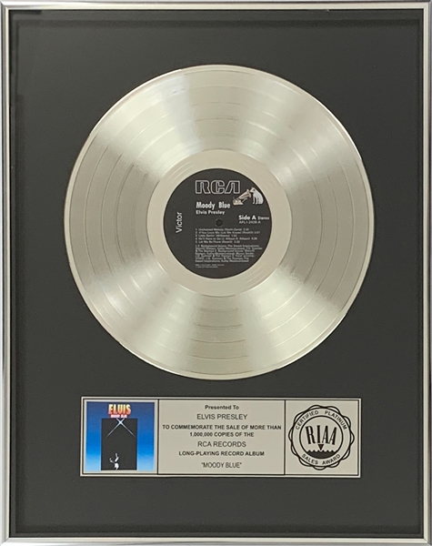 RIAA Platinum Record Award for Elvis Presleys 1977 LP <em>Moody Blue</em> - Certified in 1977