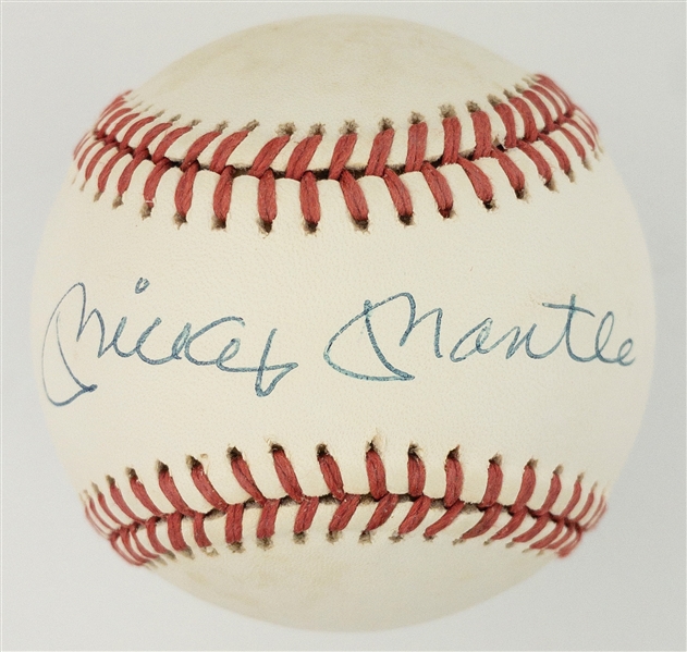 Mickey Mantle Single Signed Baseball (OAL Bobby Brown) (BAS)
