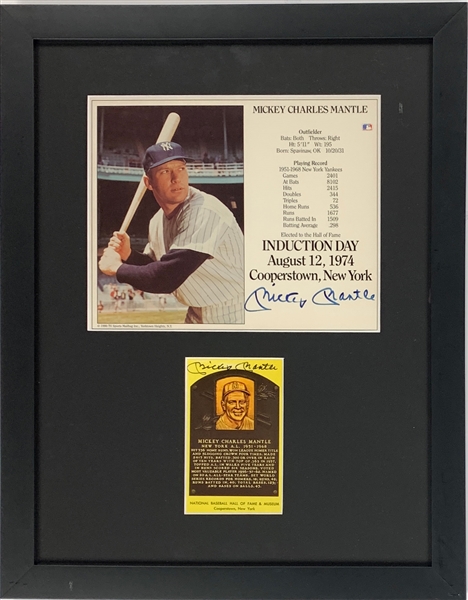 Mickey Mantle Signed "Induction Day" Photo and Hall of Fame Plaque in Framed Display – Includes Two Mantle Signatures! (BAS)