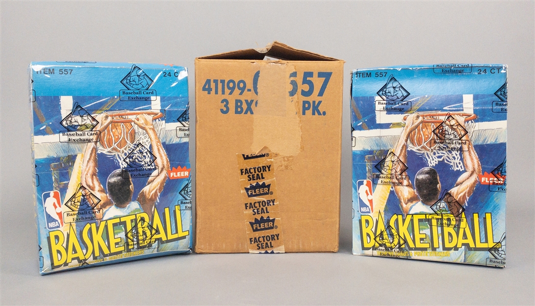 Pair of 1989/90 Fleer Basketball BBCE Certified Unopened Rack Pack Full Boxes (2) With 48 Unopened Packs – Plus Shipping Case!