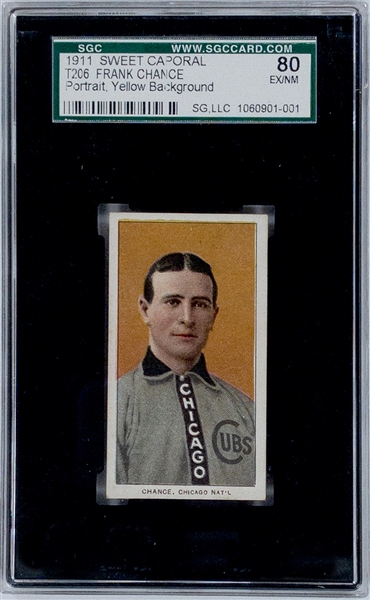 1909-11 T206 Frank Chance, Yellow Background -  SGC 80 – Only 3 Graded Higher!