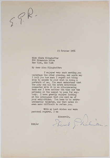 Edward G. Robinson Signed Letter on his Personal “E.G.R.” Stationary (BAS)