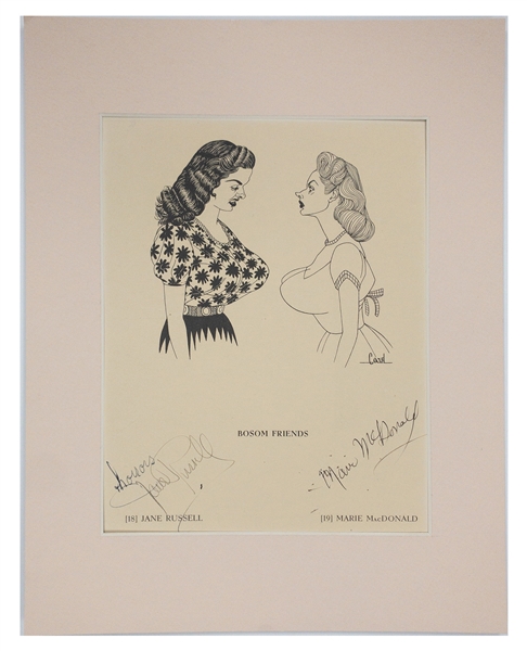 Jane Russell and Marie McDonald Signed  “BOSOM FRIENDS” Caricature from 1947 Book <em>Stars off Gard</em>