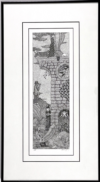Edward Gorey “Tower Scene” Signed Artists Proof Lithograph and Signed Copy of <em>The World of Edward Gorey</em>