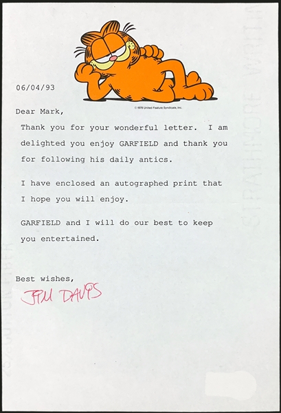 Jim Davis Signed Letter on “Garfield” Letterhead (BAS)