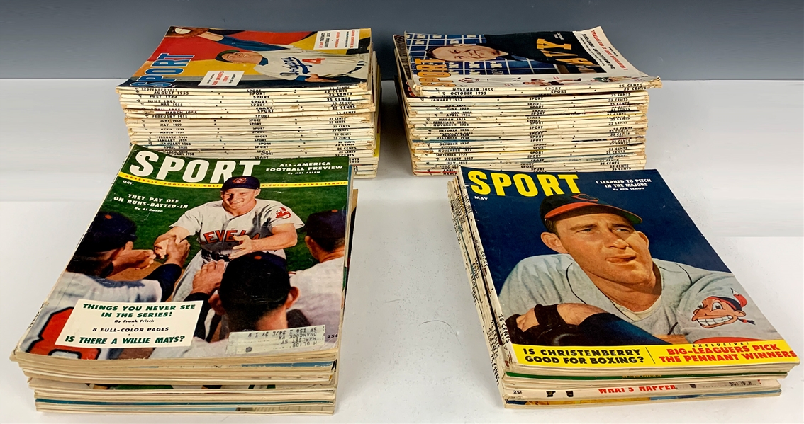1952-1959 <em>SPORT Magazine</em> Collection of 77 Issues – Mantle, Cousy, Musial, Mays, Williams Covers and More