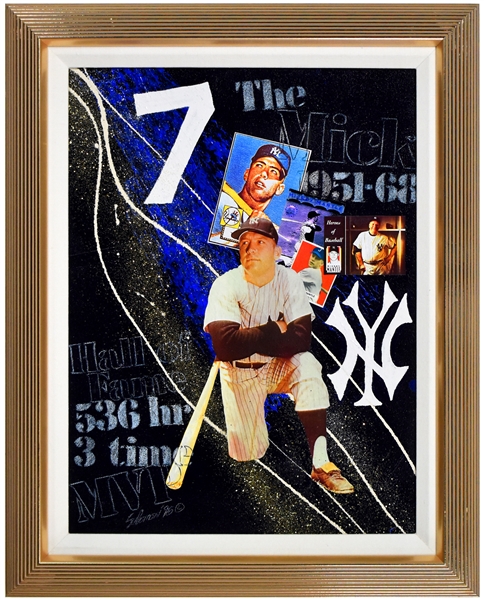 Mickey Mantle Giclee on Canvas Collage Artwork by Tom Salomon