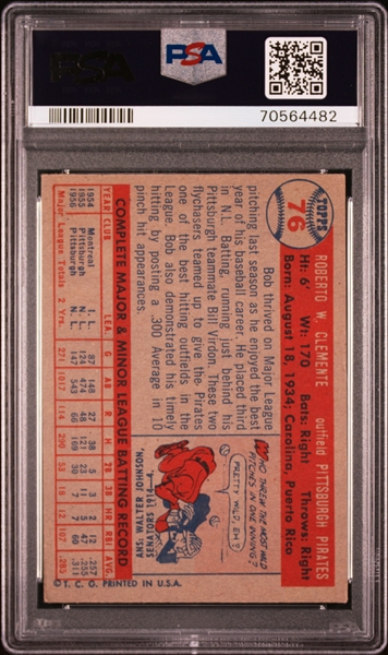 Lot Detail 1957 Topps 76 Roberto Clemente PSA VG EX 4