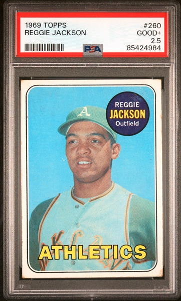 1969 Topps #260 Reggie Jackson Rookie Card - PSA GD+ 2.5