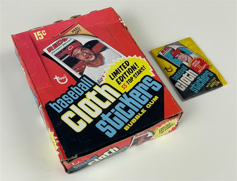 1977 Topps Baseball 15-Cent Cloth Stickers Display Box and Unopened Pack (2 Items)