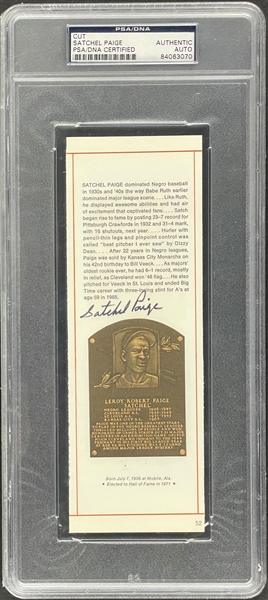 Satchel Paige Signed Baseball Hall of Fame Publication Page - Encapsulated PSA/DNA
