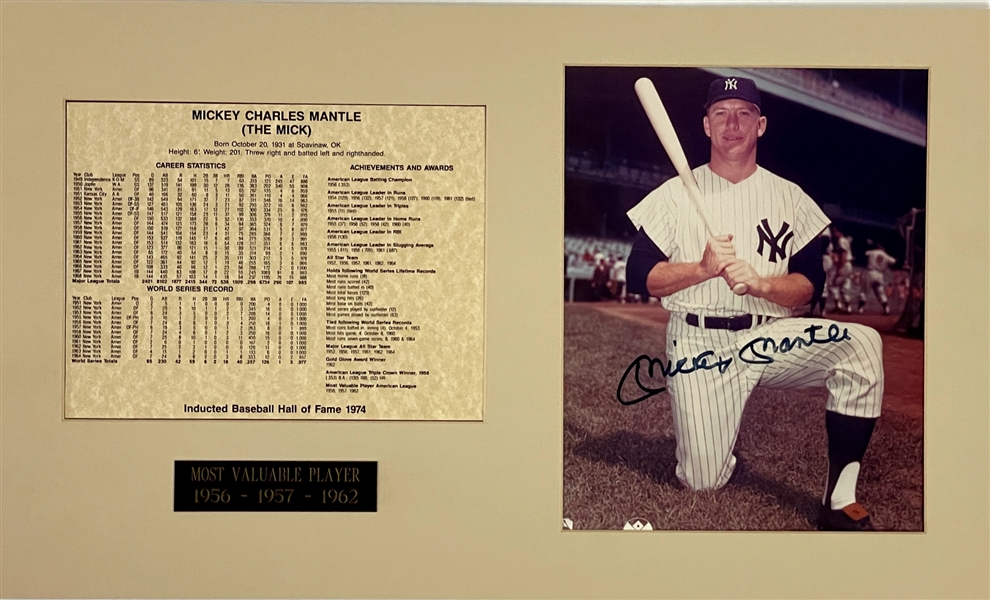 Mickey Mantle Signed Career Stats Display (Beckett Authentic)