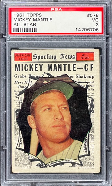 1961 Topps #578 Mickey Mantle All Star - PSA VG 3