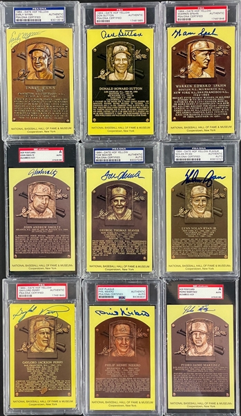 300 Win and 3000 Strikeout Club Yellow Hall of Fame Plaque Collection (17) (PSA/DNA and SGC Encapsulated)